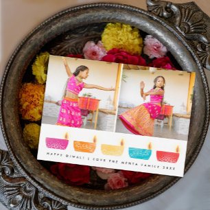Festiva Linternas de color Diwali feliz 2 tarjeta de vacac