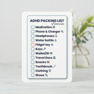 Festiva Lista de Empaquetado Minimalista para ADHD Tarjeta