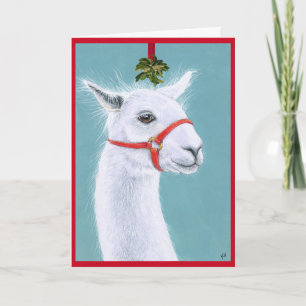 Festiva Llama cuta con tarjeta de vacaciones de Navidades 