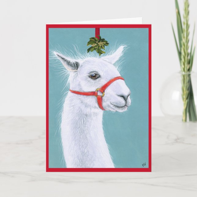 Festiva Llama cuta con tarjeta de vacaciones de Navidades  (Anverso)