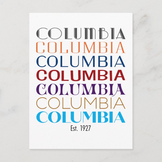 Festiva Logo de Columbia, postal de vacaciones de Décadas (Anverso)