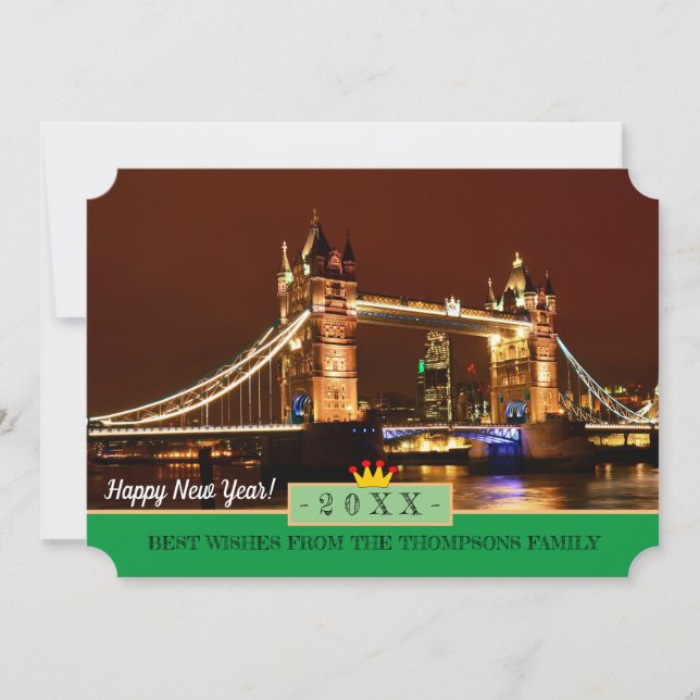 Festiva Londres, Tower Bridge y Feliz Año Nuevo! Tarjeta d (Anverso)