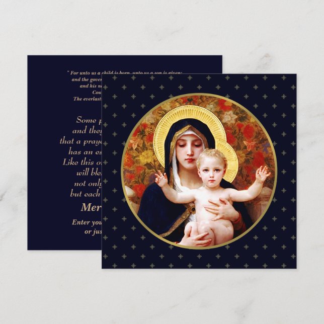 Festiva Madonna por W. Bouguereau. Tarjeta de Navidades re (Anverso / Reverso)