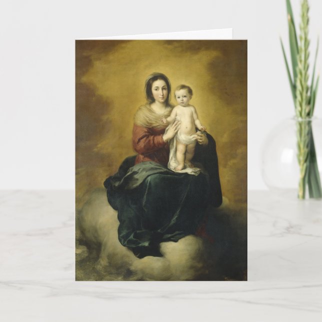 Festiva Madonna y niño, tarjeta de Navidades Bellas Artes (Anverso)