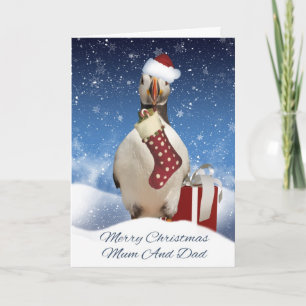 Festiva Mamá Y Papá Navidades Tarjeta Puffin Con Alquiler
