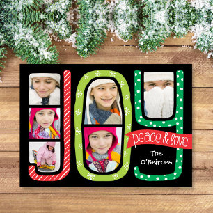 Festiva Mano de la tarjeta fotográfica navideña JOY Collag