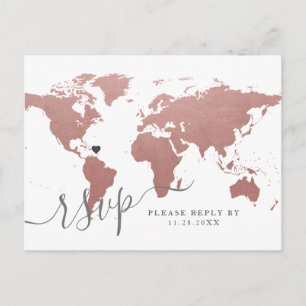 Festiva Mapa del mundo rosado del oro Rosa con postal RSVP