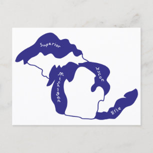 Festiva Mapa postal de los Grandes Lagos de Michigan