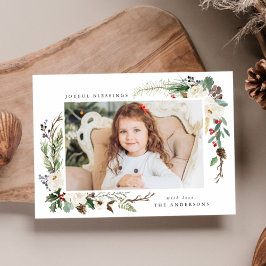 Festiva Marco floral de invierno | Tarjeta fotográfica de