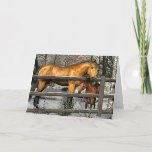Festiva Mare y Foal en la tarjeta de Navidades de invierno