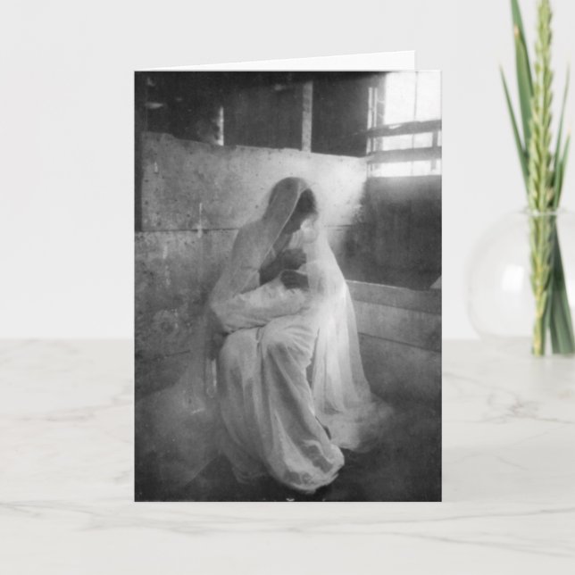 Festiva María sosteniendo a Jesús en una tarjeta de saludo (Anverso)