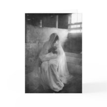 María sosteniendo a Jesús en una tarjeta de saludo