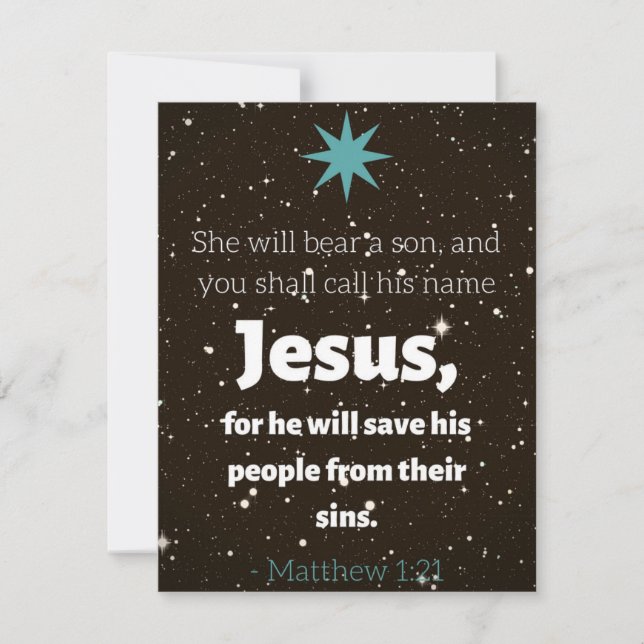 Festiva Matthew 1:21 Tarjeta de Navidades (Anverso)