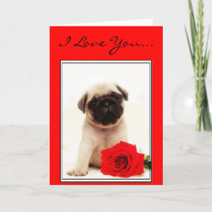 Festiva Me encanta la tarjeta de saludo de cachorro Pug