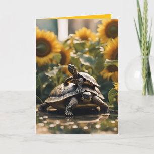 Festiva Mejores amigos tortugas y girasoles tarjeta de cum