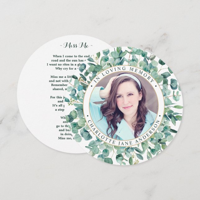 Festiva Memorial Funeral Tarjeta de Oración Eucalyptus Gre (Anverso / Reverso)