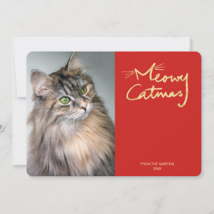 Festiva Meowy Catmas Tarjeta divertida para Navidades de f
