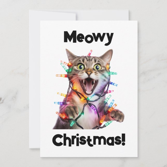 Festiva Meowy Navidades Gato Fun de la tarjeta navideña (Anverso)