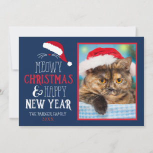 Festiva Meowy Navidades y tarjeta plana de fotos de Año Nu
