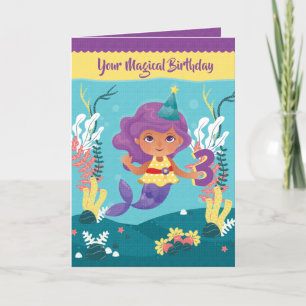 Festiva Mermaid Magical 3er Tarjeta De Cumpleaños Para Chi