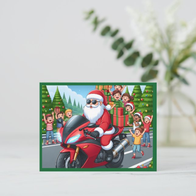 Festiva Merry Christmas Santa Motorcycle postal (Anverso de pie)