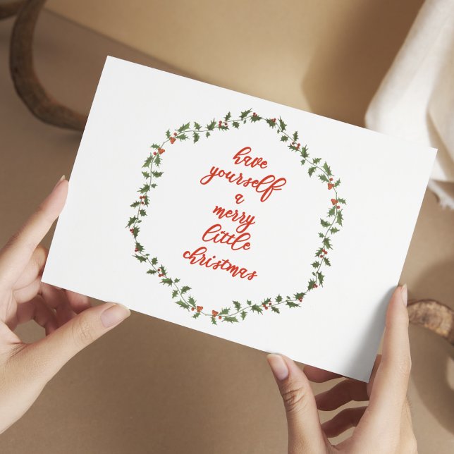 Festiva Merry Little Navidades - postal Holly Wreath (Subido por el creador)
