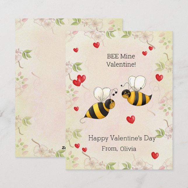 Festiva ¡Mío Abeja San Valentín! Tarjeta de vacaciones par (Anverso / Reverso)