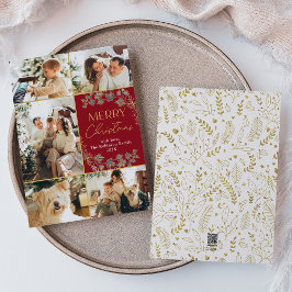 Festiva Moderna foto de oro rojo con tarjeta navideña navi