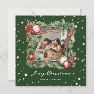 Festiva Moderna Wreath Fotografía verde Feliz Tarjeta de N