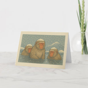 Festiva Monos de invierno japoneses - Tarjeta de Navidades