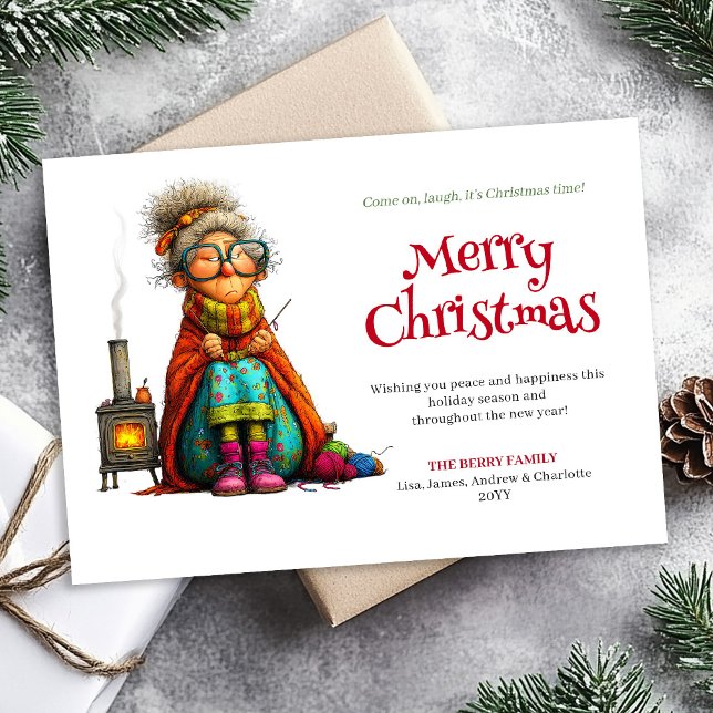 Festiva Mujer divertida de vacaciones editable Tarjeta dig (Witty Holiday Woman Editable Digital Greeting)