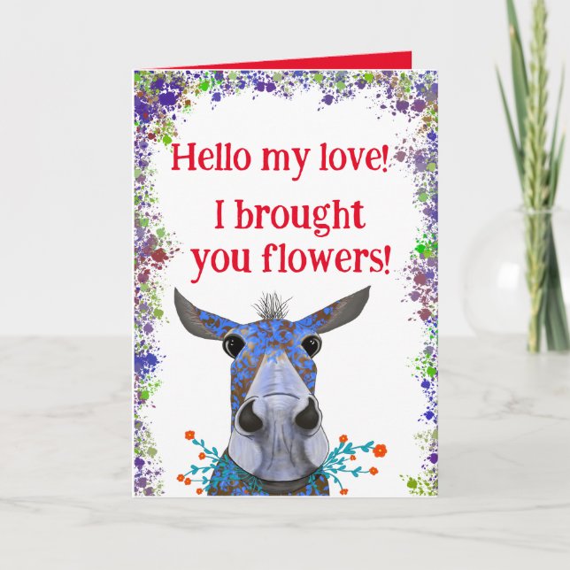 Festiva Mule Cute con flores Tarjeta de San Valentín (Anverso)