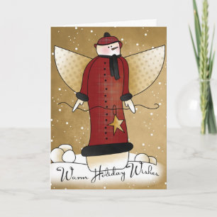 Festiva Muñeco de nieve primitivo del ángel con la tarjeta