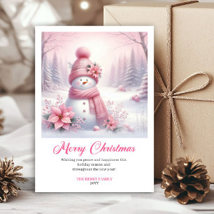 Festiva Muñeco de nieve rosa radiante tarjeta digital infa