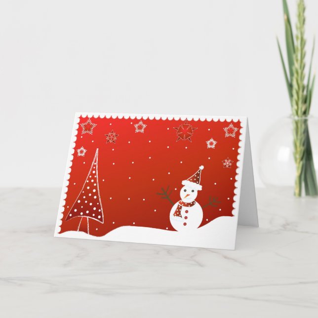 Festiva Muñeco de nieve y árbol - tarjeta (Anverso)