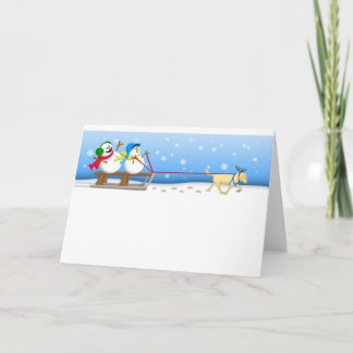 Festiva Muñecos de nieve Sledding la tarjeta