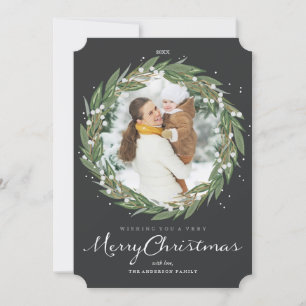 Festiva Muy Merry Wreath, tarjeta de foto navideña