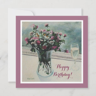 Festiva Nacimiento de la tarjeta de flores rosadas vintage