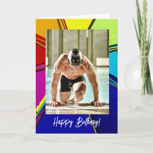 Festiva Nadador Muscular Masculino, Tarjeta de Cumpleaños (Anverso)