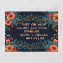 Festiva Naranja de marco floral Flores Boda postal