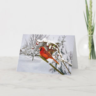 Festiva Navidad, pájaro cardinal, nieve, tarjeta