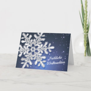 Festiva Navidades alemanes, copo de nieve con tarjeta azul