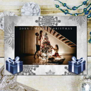 Festiva Navidades azules regalo y tarjeta fotográfica de c