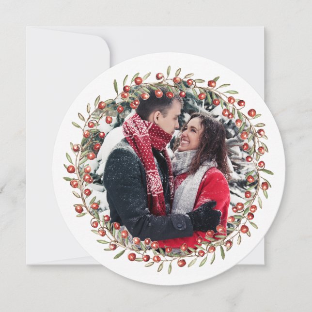 Festiva Navidades Berry Wreath | Tarjeta redonda (Anverso)