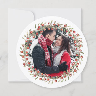 Festiva Navidades Berry Wreath   Tarjeta redonda