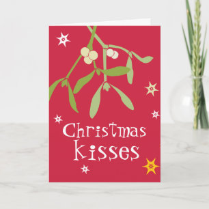 Festiva Navidades besan tarjeta de mistletoe roja