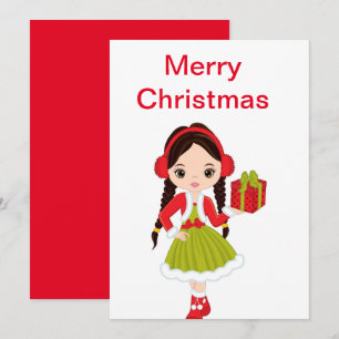 Festiva Navidades Brunette Doll con tarjeta de vacaciones 