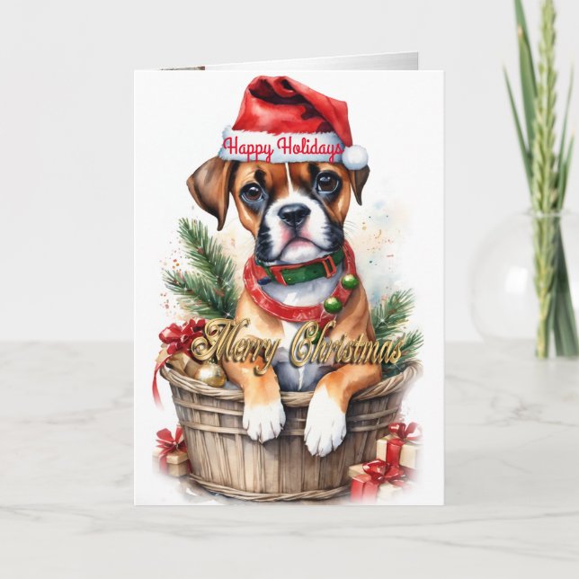 Festiva Navidades cachorro con tarjeta de vacaciones "Boxe (Anverso)