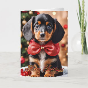 Festiva Navidades cachorro con tarjeta de vacaciones Doxie