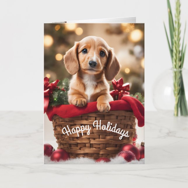 Festiva Navidades cachorro con tarjeta de vacaciones Doxie (Anverso)